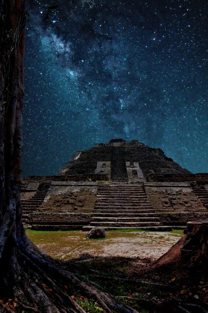 mayan temple, night, milkyway, composition, maya ruins, ancient, old, history, belize, belize, belize, belize, belize, belize