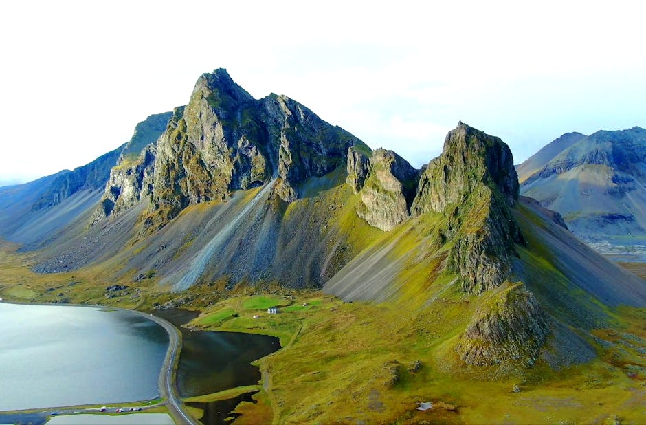 A stunning aerial view of Eystrahorn, showcasing Iceland's dramatic landscape and vibrant colors.