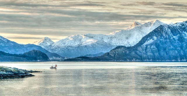 norway, coastline, nature, mountains, winter snow, cloudy sky, fjord, sea, scandinavia, europe, travel, norwegian
