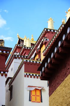 Close-up of ornate traditional temple architecture showcasing intricate design and vibrant colors.
