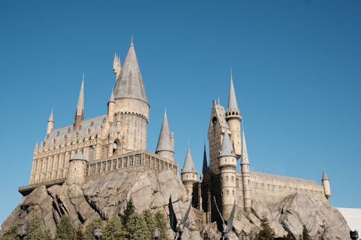 Stunning view of the Hogwarts Castle replica at Universal Studios Japan in Osaka.