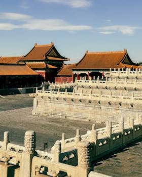 Explore the historic beauty and imperial architecture of Beijing's Forbidden City with stunning golden roofs and stone balustrades.