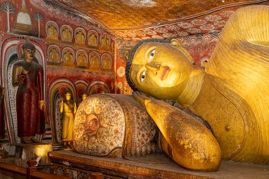 Explore the ancient Buddha statues in Dambulla Cave Temple, Sri Lanka's sacred site.