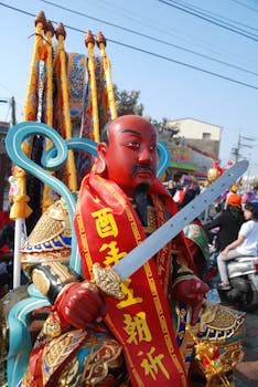 Vibrant depiction of traditional figure in a parade showcasing cultural heritage.