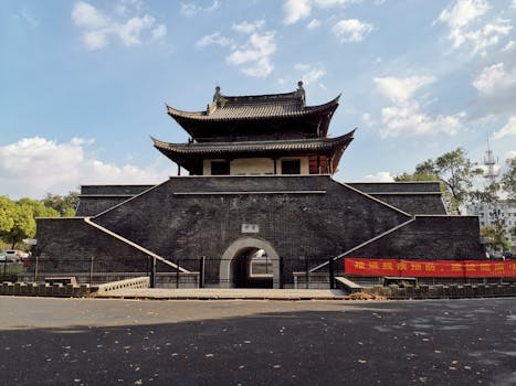 Historic gate architecture in Yangzhou, China, showcasing traditional design elements.