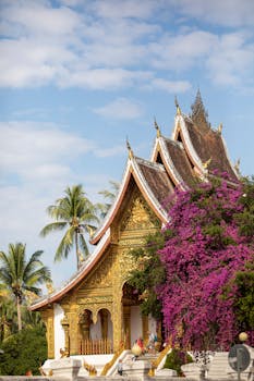 Beautiful Wat Xiengthong temple with ornate architecture in Luang Prabang, Laos.